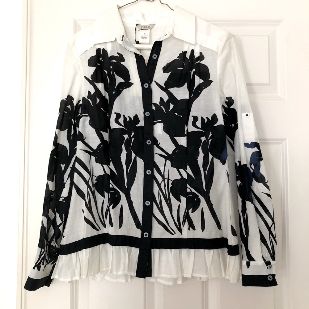 Brush stroke floral silk cotton blouse